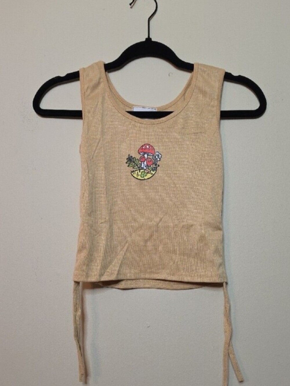 WoWo Beige Graphic Tank Top with Mushroom & Floral Print